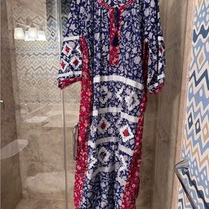 Bohemian Floral Maxi Dress in Blue and Red